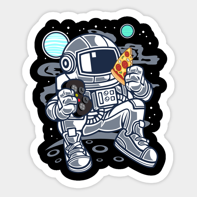 Astronaut Gamer with Pizza in Space | Funny T-Shirt Gift Sticker by MerchMadness